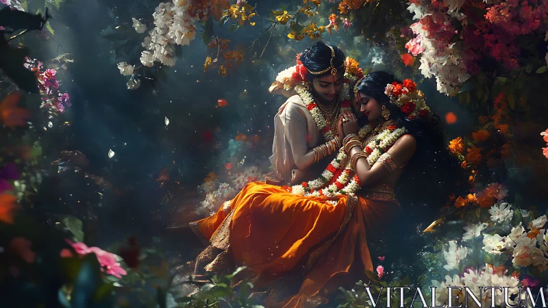 Ethereal Wedding Embrace: Digital Painting of Celestial Romance.