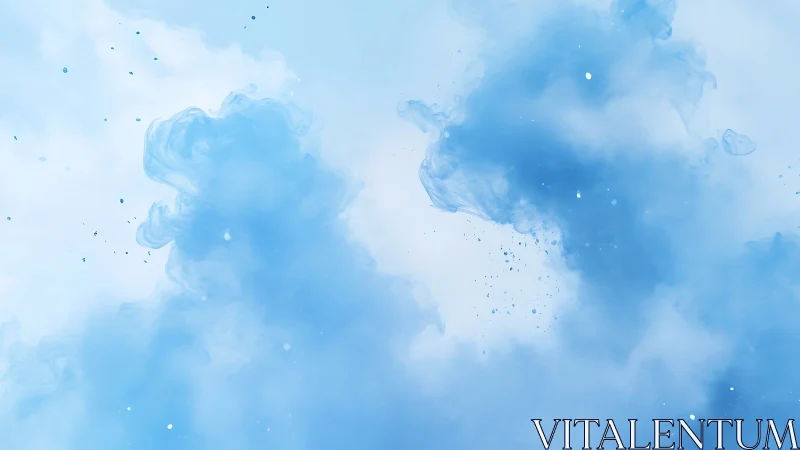 Cyan ink diffusion clouds in liquid medium, high key minimal