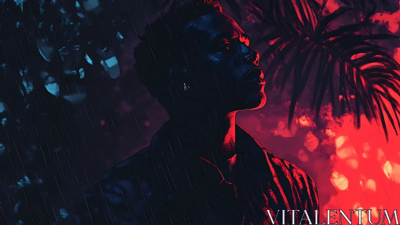 Neon backlit portrait isolates silhouette in blue red rim lighting