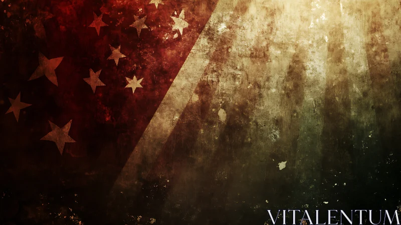 Grunge textured flag fragment with stars and light rays.