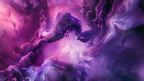 Swirling violet and magenta abstract liquid forms in motion