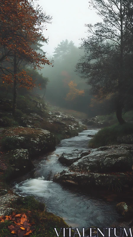 Autumn's Secret: Where Misty Forest Whispers to Running Water