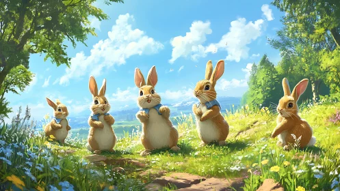 Sunny meadow bunny chorus hopping through wildflower daydreams.