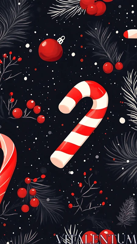 Candy cane pattern fills dark festive Christmas background