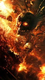 Fiery skulls swirling through glowing, chaotic inferno.