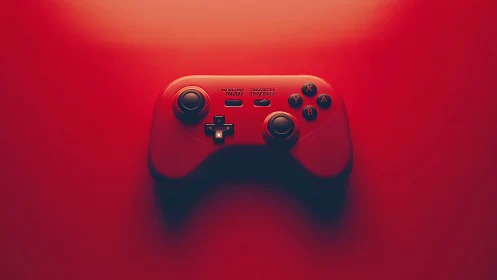 Red Gaming Controller with Dual Analog Joysticks on Monochromatic Background