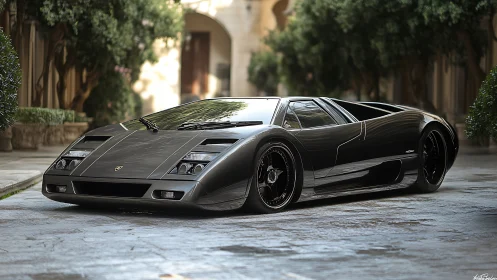 Photorealistic supercar profile with low-slung reflective body design.