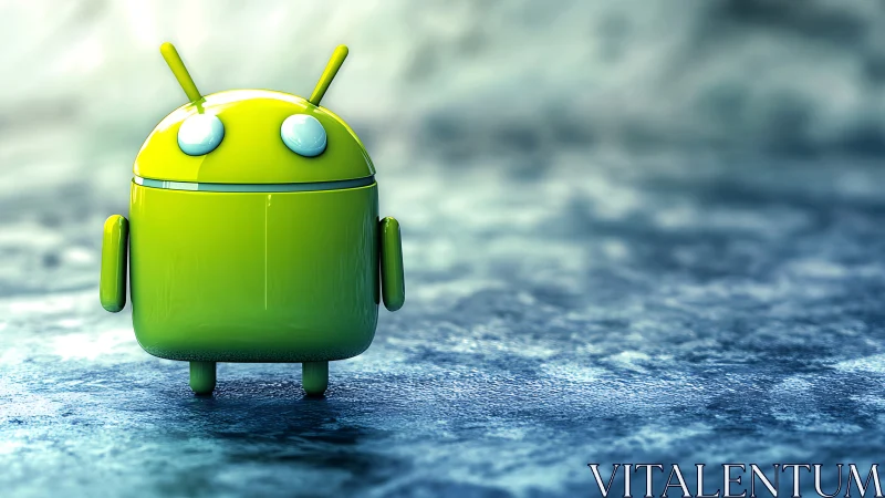 Green android mascot figure on textured blue surface.