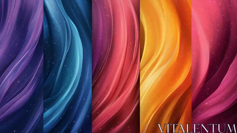 Color gradient ribbons form vertical abstract aurora panels