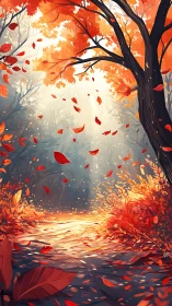 Autumn forest path rendered with dynamic lighting and foliage motion