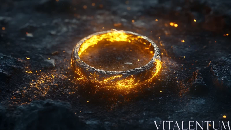 Glowing Ring Ignites Against Dark Volcanic Terrain.