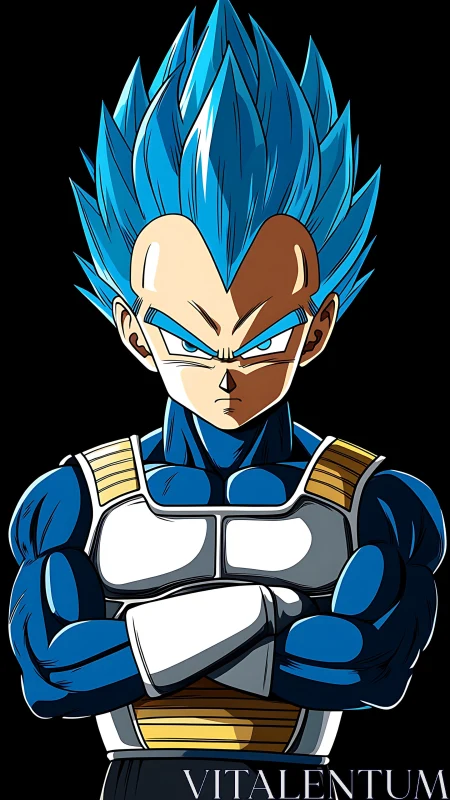 Blue-haired anime warrior radiates focused battle intensity.