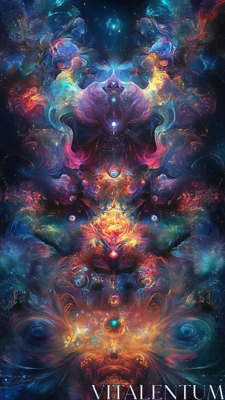 Cosmic nebula spirit unfolding in swirling rainbow light.