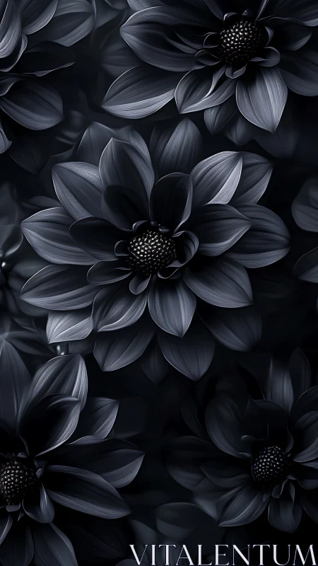 Monochromatic Dahlia Flowers with Textured Petals Against Dark Background