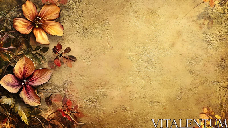 Vintage Floral Composition on Textured Gold Background.