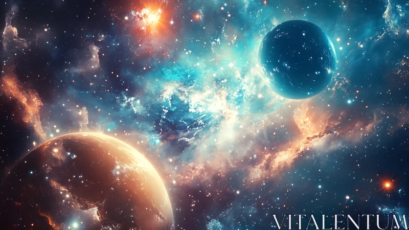 Twin planets drift through luminous nebula rich with stars