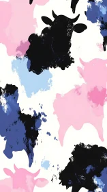 Chromatic bovine silhouettes with gestural ink dispersion.