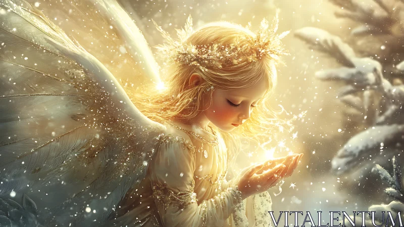 Luminous winter angel studies radiant snowlit particles