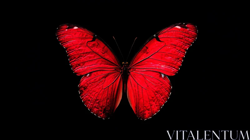 Red butterfly spreads symmetrical wings on black background