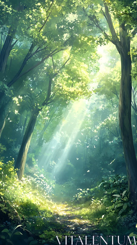 Luminous Forest Cathedral: Ancient Trees Framing Divine Radiance.