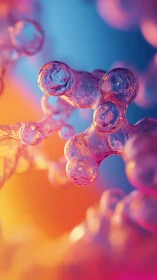 Glowing molecular spheres float in radiant neon gradients.