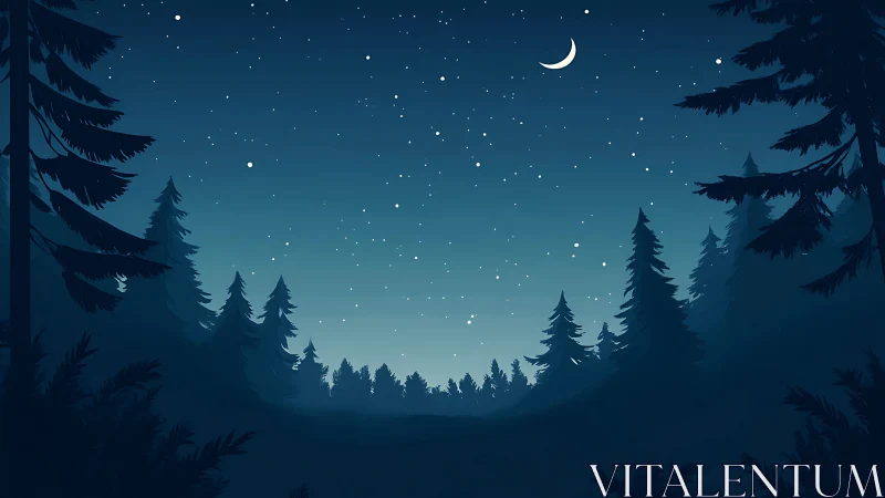 Moonlit Forest Night with Starry Sky and Silent Woods