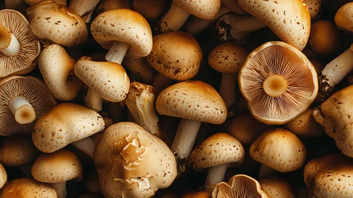 Golden brown mushrooms clustered in tight organic pattern.