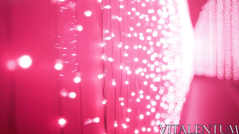 Pink bokeh string lights glow in a dreamy abstract curtain.