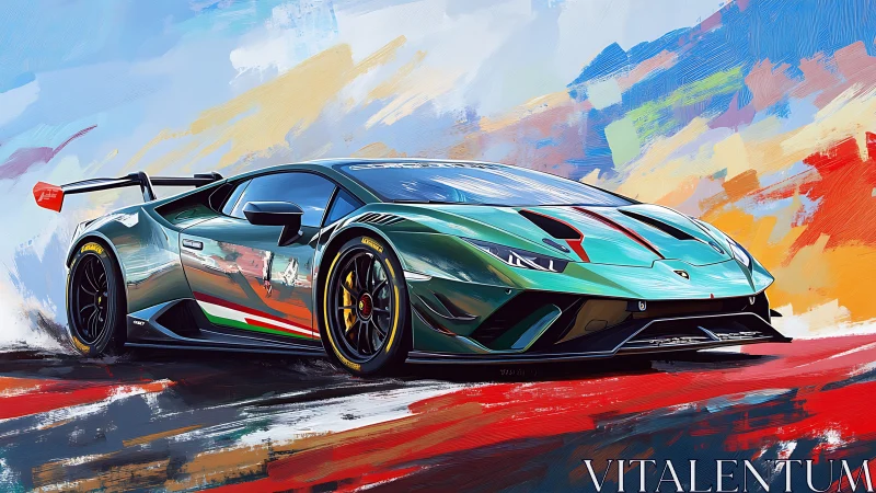 Lamborghini GT race car on abstract painted track background