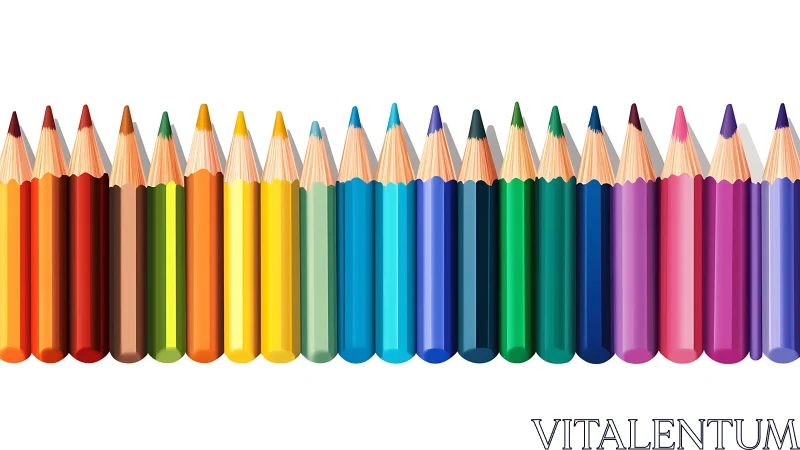 Row of vertically aligned multicolored sharpened pencils.