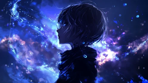 Starglow drifts as a lone silhouette listens to galaxies