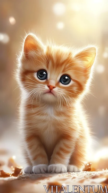 Adorable Orange Kitten with Soulful Eyes and Soft Glow.