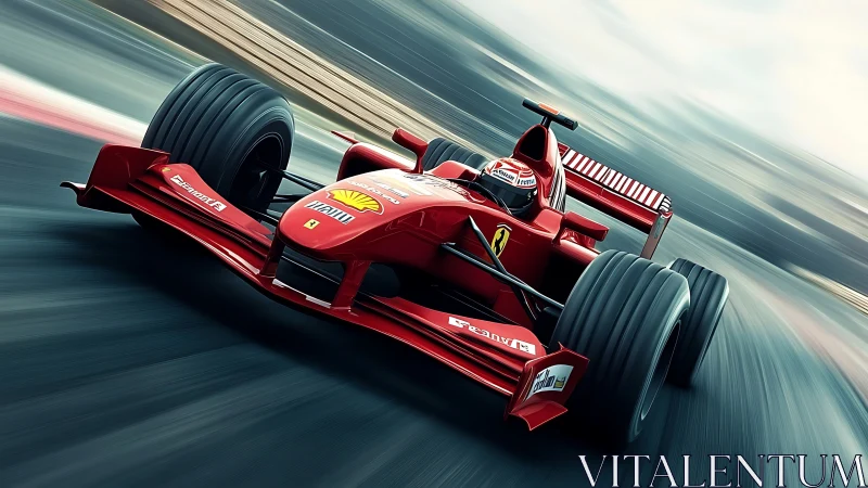 Red Formula race car attacks corner at extreme speed