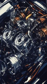 Chrome heartbeat of a roaring mechanical engine dream.