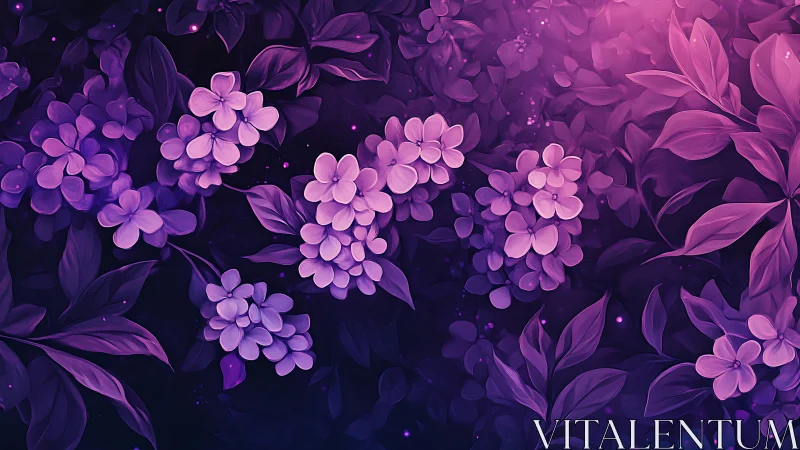 Glowing Purple Flowers Dance in Twilight Magic.