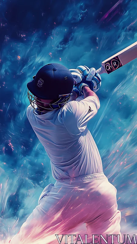 Cricket batter carves a blazing stroke through cosmic clouds