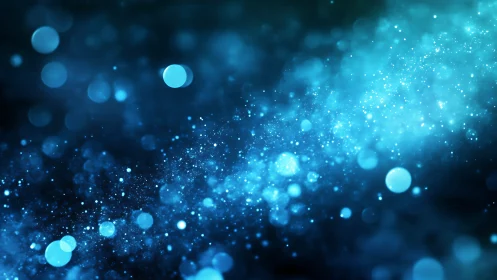 Blue bokeh particles drift through luminous abstract field.