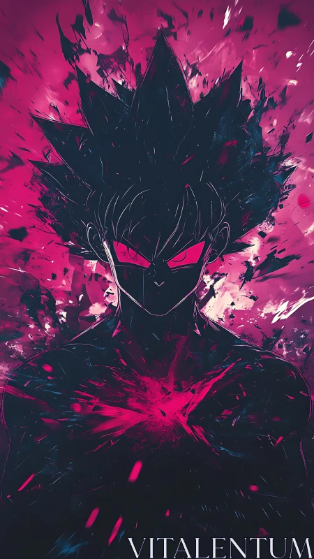 Neon fury silhouette ignites in electric magenta storm.