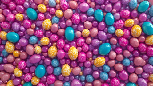 Candy coated eggs create a joyful rainbow of glossy color
