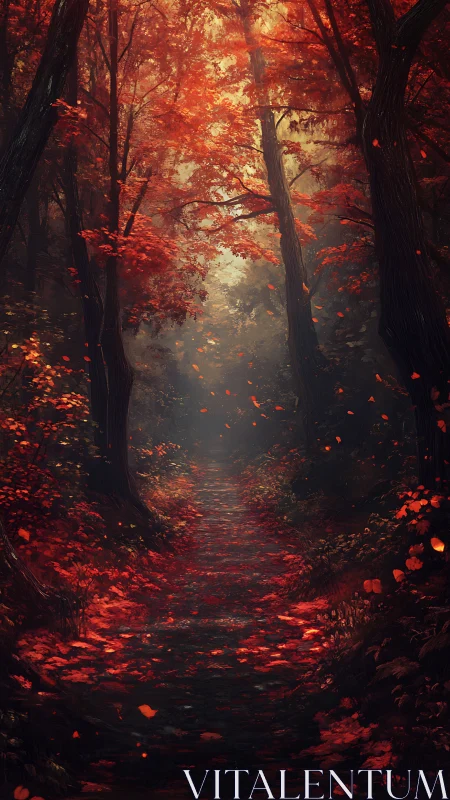 Chromatic Forest Archway: Luminescent Autumn Foliage Pathway Analysis.