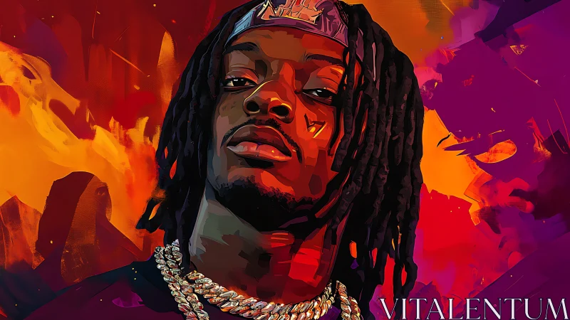 Confident hip hop portrait glows in fiery neon color haze