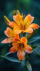 Alstroemeria blooms radiate golden splendor against moody depths