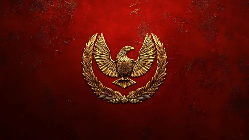 Gilded imperial eagle emblem on textured crimson field.