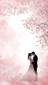 Couple in Pink Blossoms Landscape.