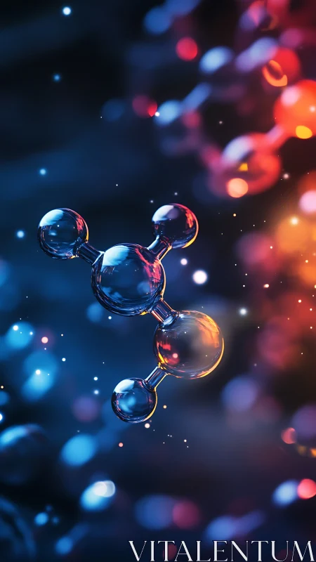 Glowing molecular structure floats in vivid neon bokeh field.