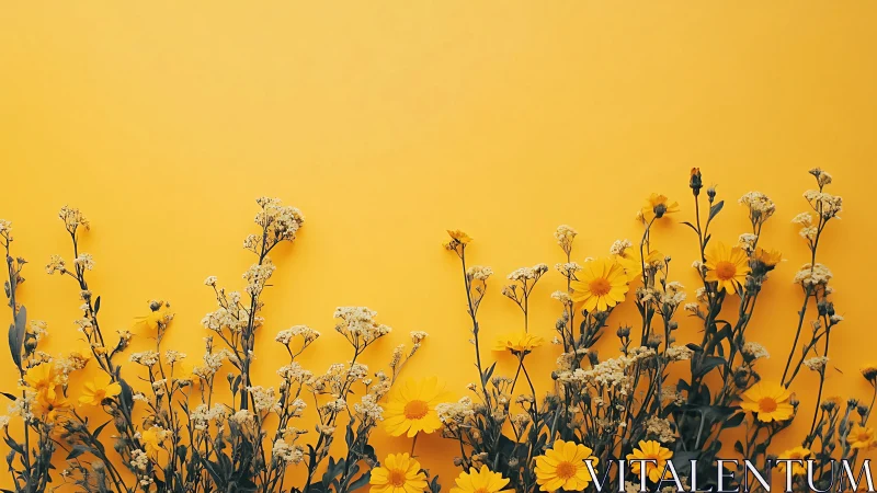 Yellow flowers arranged against monochrome yellow background