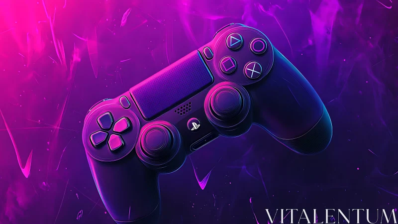 Neon PlayStation Controller. Cyberpunk Gaming Device.