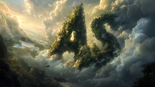 Colossal AS monoliths rise from luminous storm clouds.