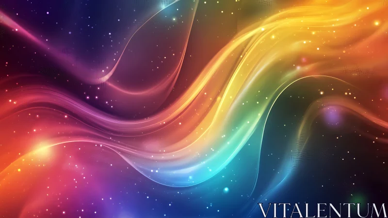 Cosmic color rivers drift across a shimmering starlit void.