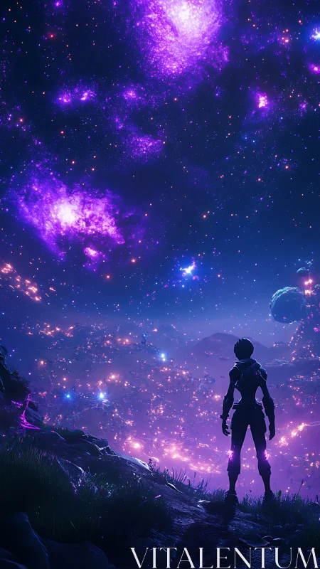 Stargazer on the Neon Frontier Beneath Cosmic Violets.